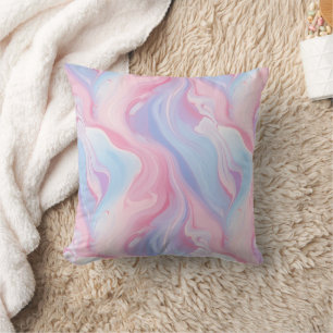Coussin Motif Marbré Pastel Tourbillonnant Rose Bleu Abstr