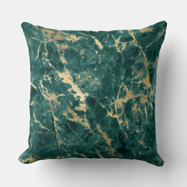 Coussin Motif marbre sarcelle et or moderne (Recto)