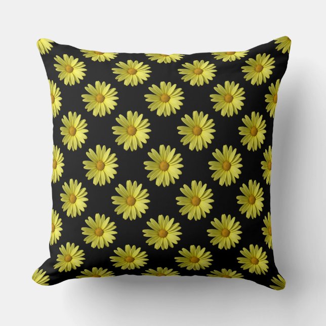 Coussin Motif marguerrier - Couleur complète sur noir (Recto)