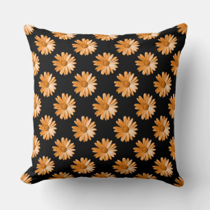 Coussin Motif marguerrier - orange clair sur noir