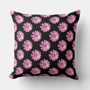 Coussin Motif marguerrier - rose sur noir