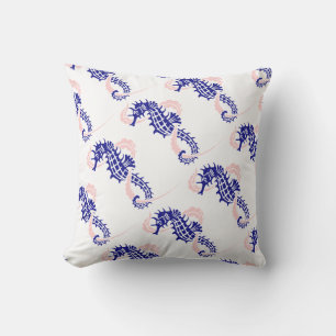 Coussin Motif marin bleu marine, rose été réversible