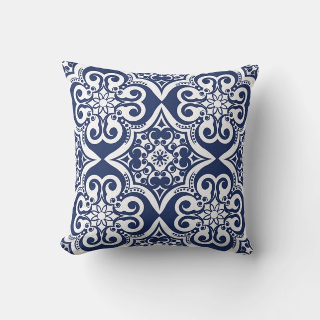 Coussin Motif marocain bleu et blanc (Recto)