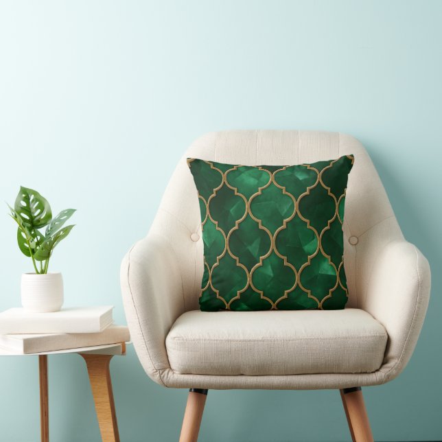 Coussin Motif marocain émeraude – Style Luxueux (Chaise)