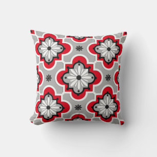 Coussin Motif marocain en tuiles - Gris et Rouge