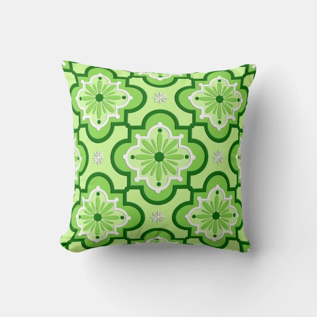Coussin Motif marocain en tuiles - Vert citron (Recto)