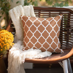 Coussin Motif Marocain Terre Cuite et Blanc