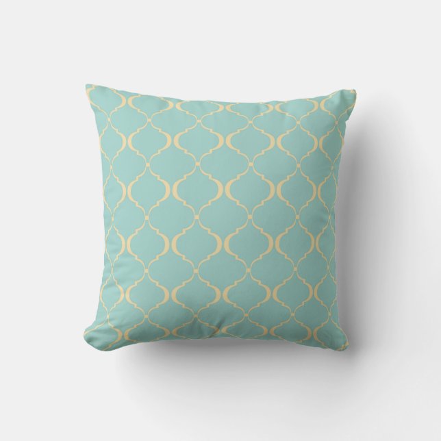 Coussin Motif marocain turquoise et jaune (Recto)