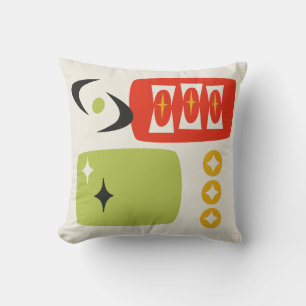Coussin Motif MCM de l'ère atomique en rouge, vert, jaune