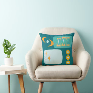 Coussin Motif MCM de l'ère atomique en turquoise, aigue-ma