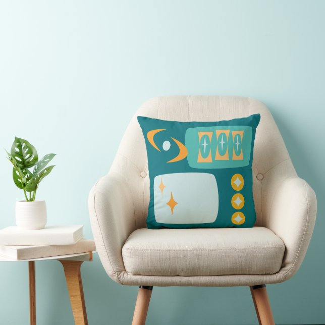 Coussin Motif MCM de l'ère atomique en turquoise, aigue-ma (Chaise)