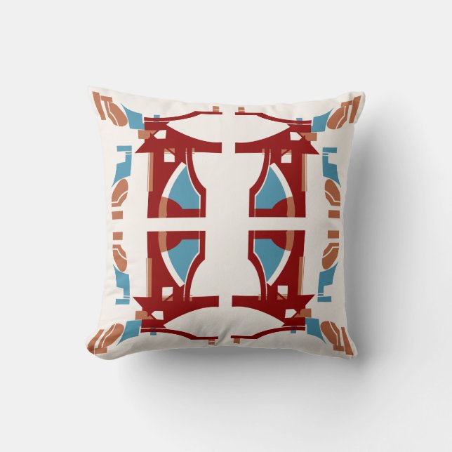 Coussin Motif méditerranéen blanc cassé rouge foncé (Recto)