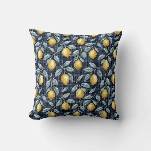 Coussin Motif Méditerranéen Gingham Citron (Recto)
