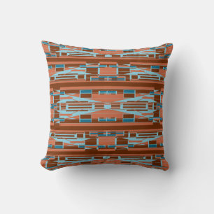 Coussin Motif Méditerranéen Turquoise Orange Rouille en Ra