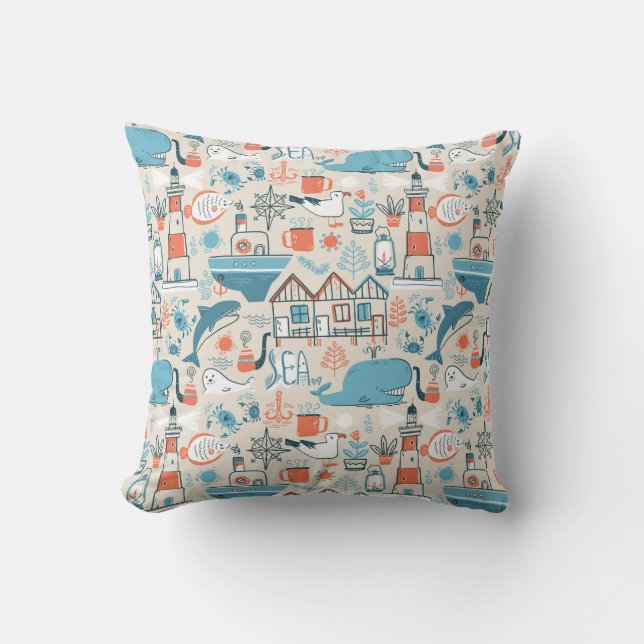 Coussin Motif mignon de griffonnage de la Mer du Nord (Recto)