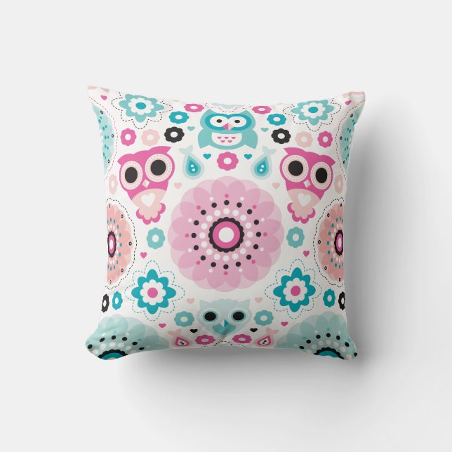 Coussin Motif mignon de hiboux de crèche de fille (Recto)