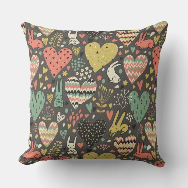 Coussin Motif mignon de lapins d'amour avec des coeurs (Recto)