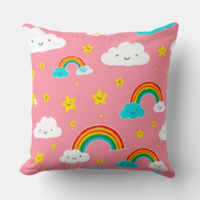 Coussin Motif mignon de nuages avec des arcs-en-ciel (Recto)