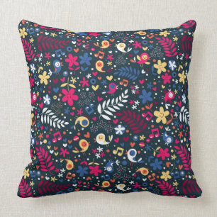 Coussin motif mignon d'oiseaux et de fleurs