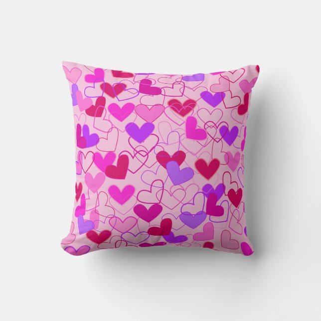 Coussin Motif mignon fille rose pourpre et coeur rouge (Recto)