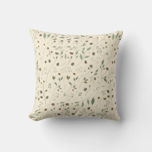 Coussin Motif miniature de sauge et feuille marron terne
