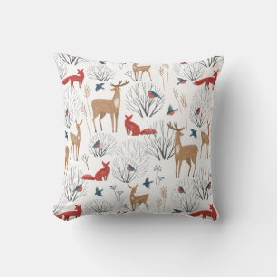 Coussin Motif minimaliste des animaux de forêt d'hiver