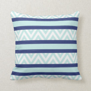 Coussin Motif Mint Blue & Navy Stripes Chevron