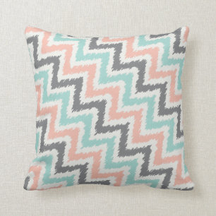 Coussin Motif Mint Gray Coral Zigzag Ikat