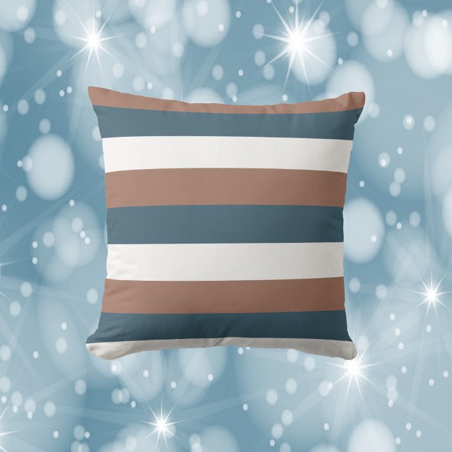Coussin Motif Mocha Brown Turquoise blanc (A throw pillow with mocha brown, teal and white stripes)