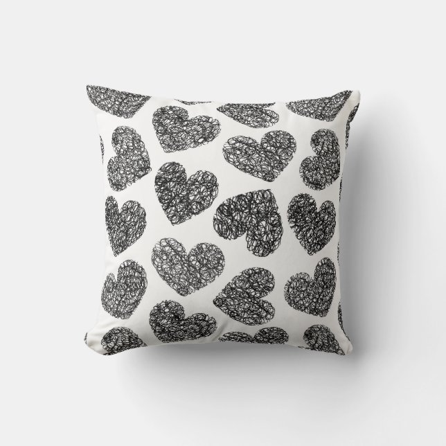 Coussin Motif moderne Black and White Doodle Hearts (Recto)