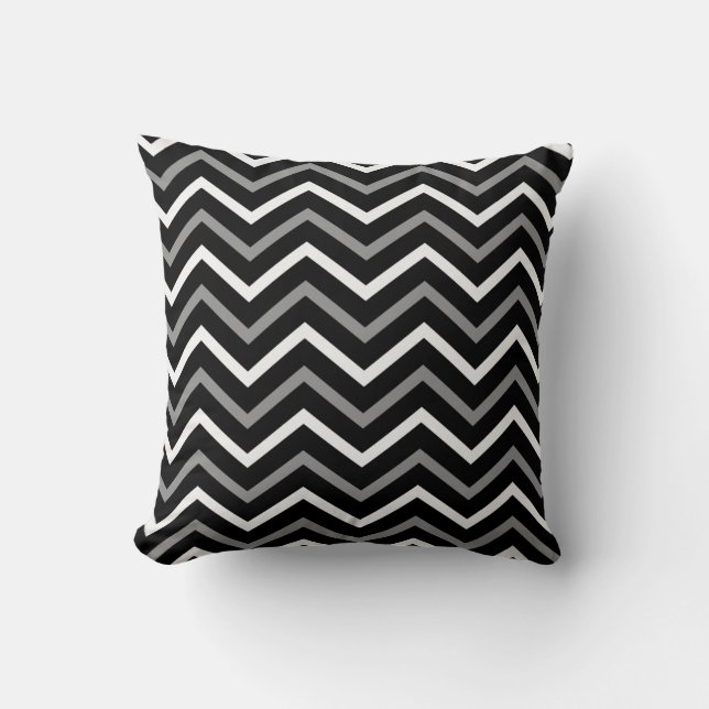 Coussin Motif moderne Black White et Grey Chevron Zigzag (Recto)