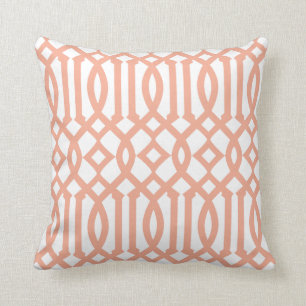 Coussin Motif moderne blanc et abricot orange Trellis