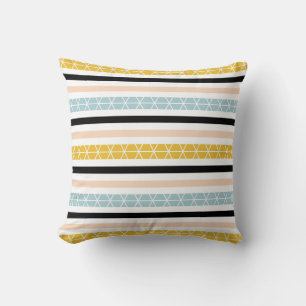 Coussin Motif moderne bleu jaune noir blanc rayures