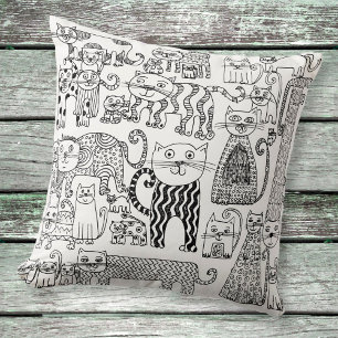 Coussin Motif moderne Boho Black and White Cats