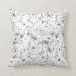 Coussin motif moderne chic de fleur de marais noir