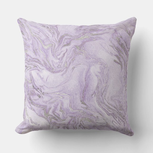 Coussin Motif moderne clair violet et marbre argenté (Recto)