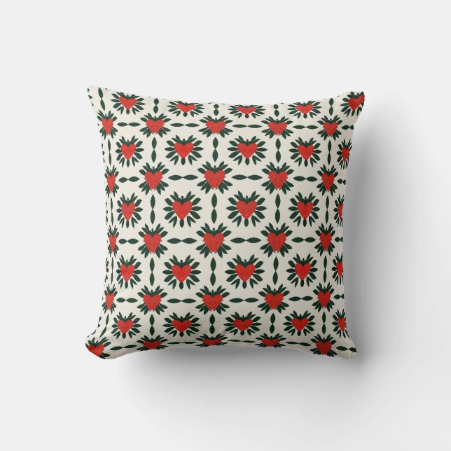 Coussin Motif Moderne de Cœur de Fraise – Fruit Minimalist (Recto)