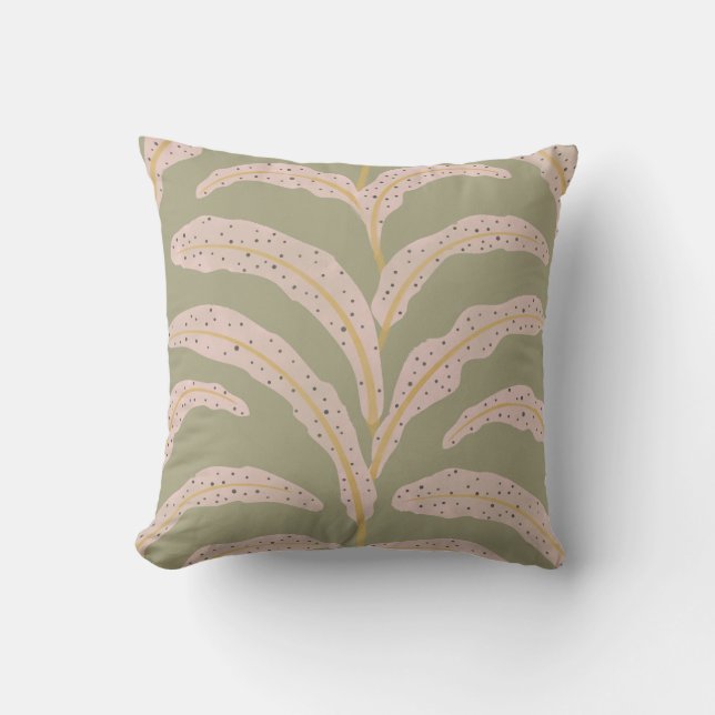 Coussin Motif Moderne de Feuille de Palmier Tropical Sage  (Recto)
