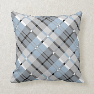 Coussin Motif moderne de plaid dans le gris et le bleu de