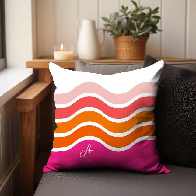Coussin Motif moderne de rayures de corail rose orange cla (Créateur téléchargé)
