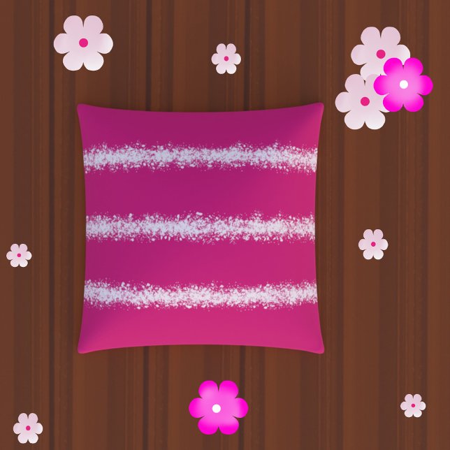 Coussin Motif moderne de rayures éclaboussées rose et blan (Créateur téléchargé)