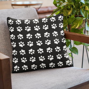 Coussin Motif moderne d'empreintes de pattes en noir et bl