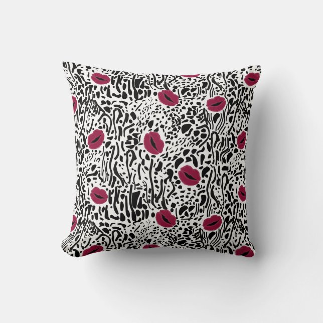 Coussin Motif moderne des lèvres B&W de rouge à lèvres (Recto)