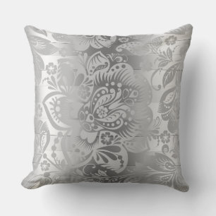 Coussin Motif moderne en Argent et en Damas