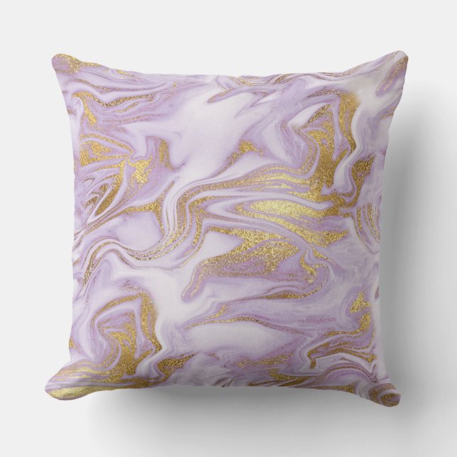 Coussin Motif moderne en marbre violet clair, blanc et or (Recto)