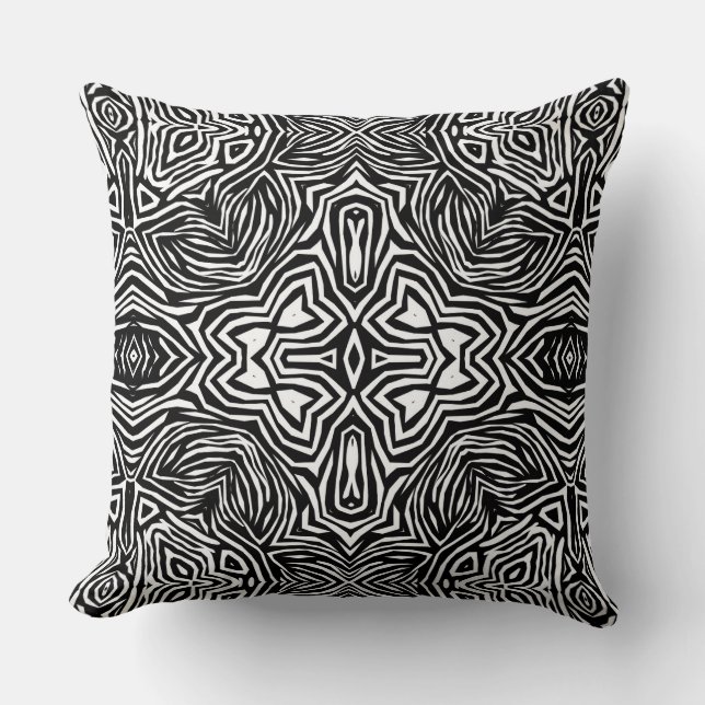 Coussin Motif moderne géométrique abstrait noir et blanc (Recto)