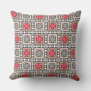 Coussin motif moderne géométrique art déco gris rouge, bei