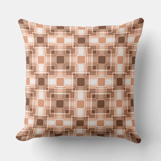 Coussin motif moderne géométrique marron et blanc (Recto)