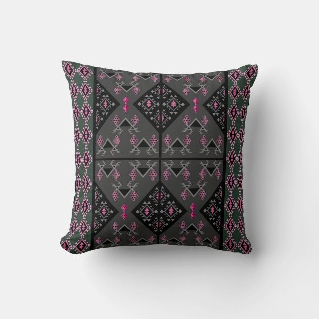 Coussin Motif moderne inspiré de Black et Grey Kilim (Recto)