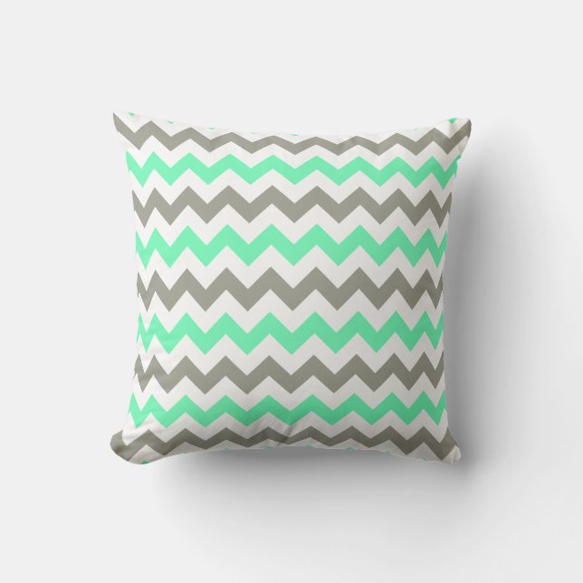 Coussin Motif moderne Mint Green Grey Chevron (Recto)